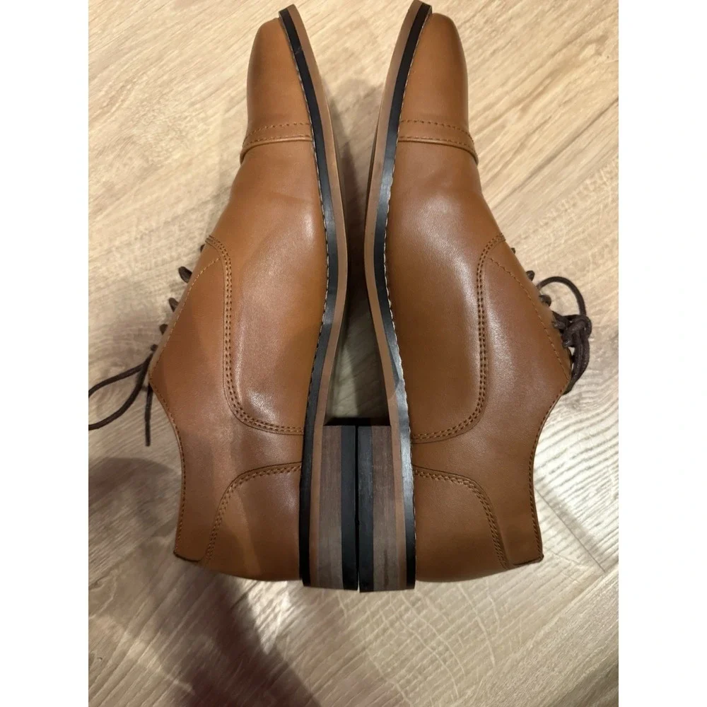 HEEZ Men Lace-Up Oxford Brown Dress Shoes Leather LaceUp Casual  Formal Size 8.5